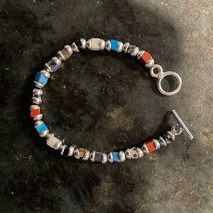 Silver and Multicolor Stone Beaded Bracelet
